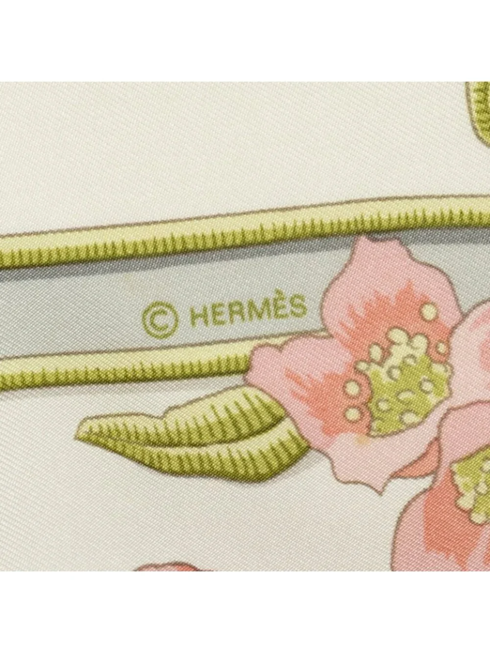 Hermes Scarf Light Pink Green White Silk